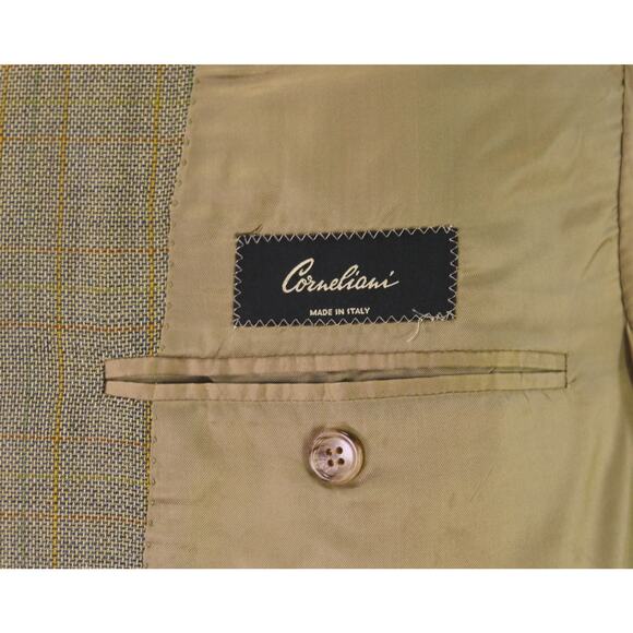 Corneliani Gold Blue Woven Windowpane 3-Btn Super 100s Wool Blazer 40R - Picture 7 of 9
